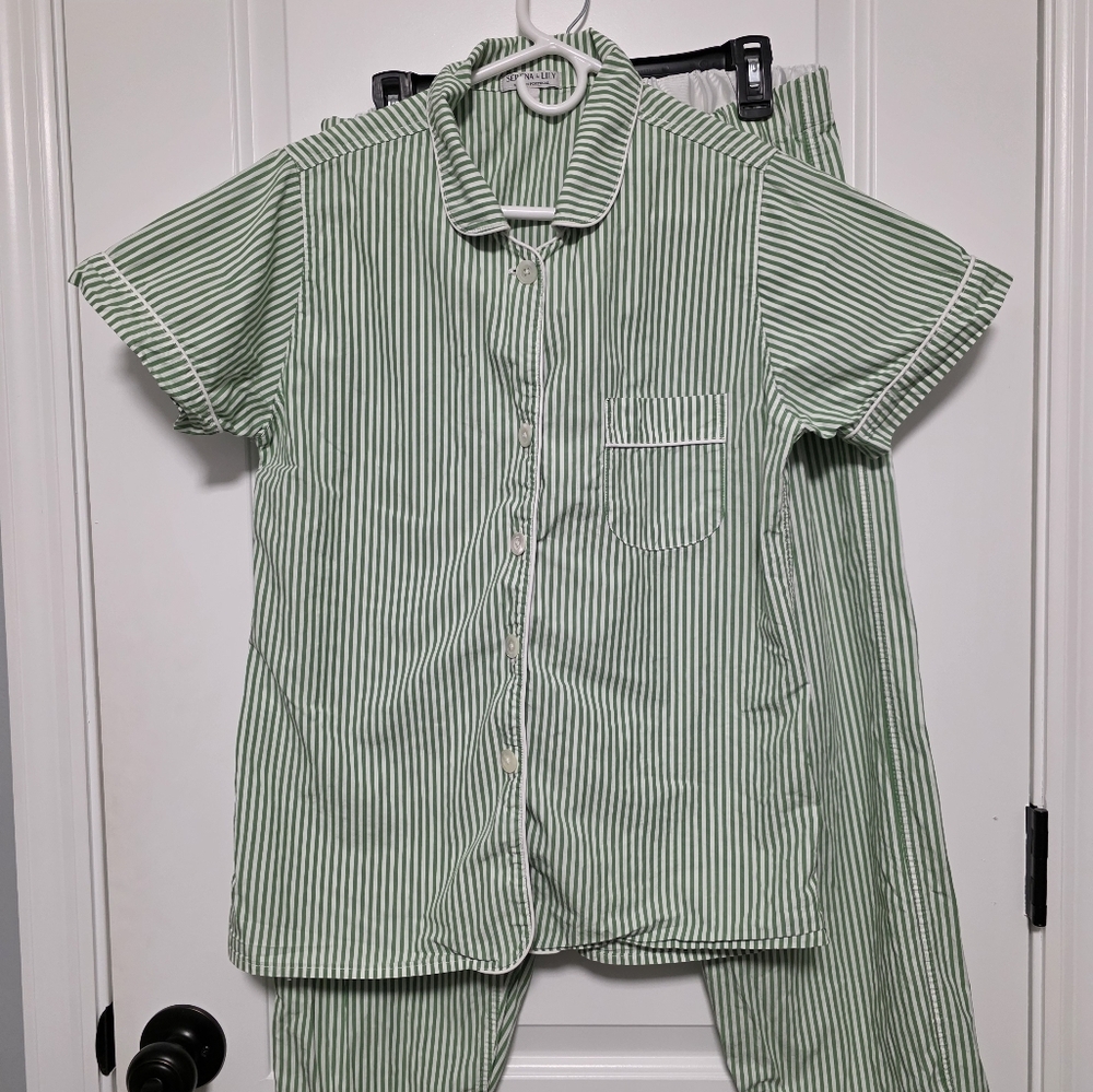 Serena & Lily Green and White Striped Cotton Pajama Set